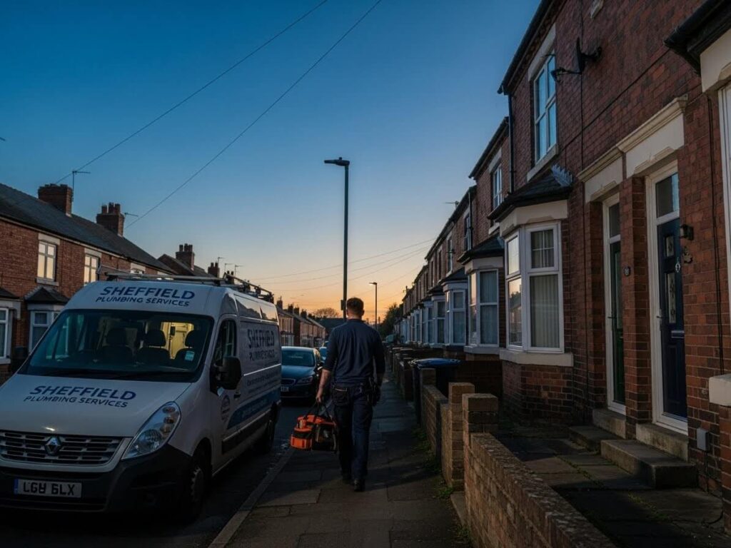 emergency plumber arriving at a Sheffield