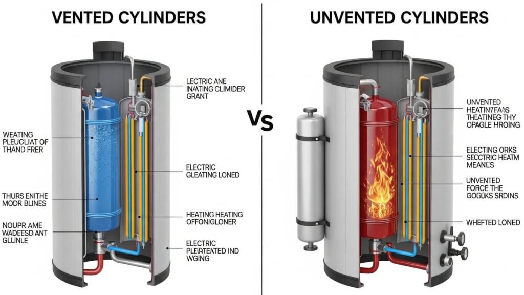 infographic of vented vs unvented cylinder comparison