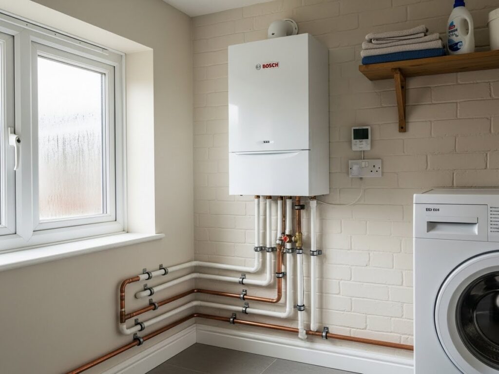 A modern Worcester Bosch boiler installed in a Sheffield