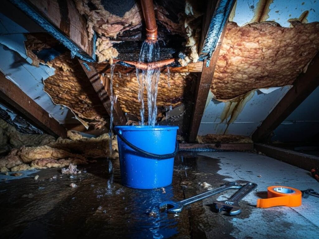 Burst copper pipe in a Sheffield